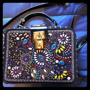 Floral Embellished Black Shoulder Bag